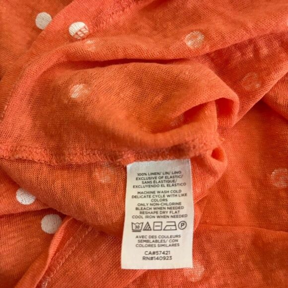 Loft T-Shirt Women's Small Orange Polka Dot Short Sleeve Ruffle Linen Top - Picture 7 of 8
